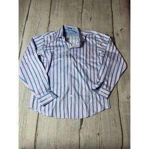 Bugatchi Uomo Mens Classic Fit Striped Button Down Shirt Blue Pink White Large